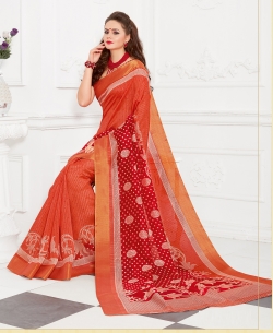 Orange Silk Lace Border Cotton Sarees
