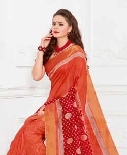 Orange Silk Lace Border Cotton Sarees