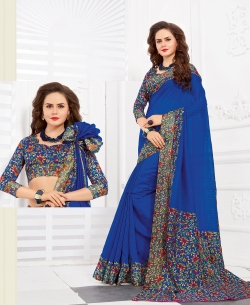 Blue Silk Lace Border Cotton Sarees