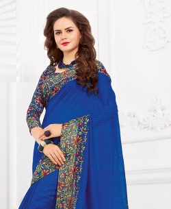 Blue Silk Lace Border Cotton Sarees