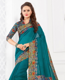 Rama Green Silk Lace Border Cotton Sarees