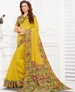 Yellow Silk Lace Border Cotton Sarees