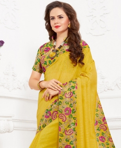 Yellow Silk Lace Border Cotton Sarees
