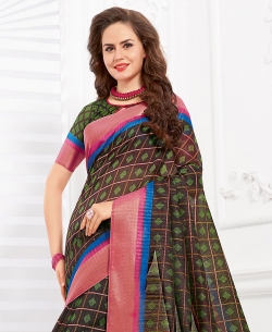 Black Silk Lace Border Cotton Sarees