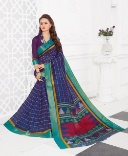 Blue Silk Lace Border Cotton Sarees