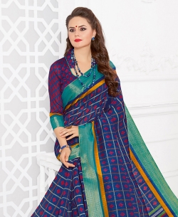Blue Silk Lace Border Cotton Sarees