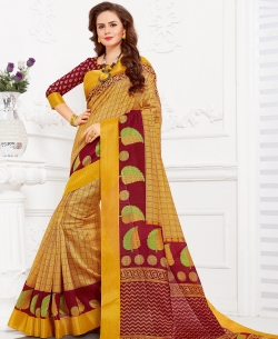 Yellow Silk Lace Border Cotton Sarees