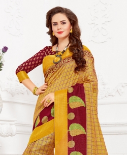 Yellow Silk Lace Border Cotton Sarees