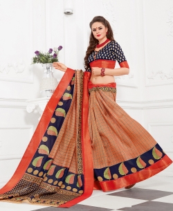 Peach Silk Lace Border Cotton Sarees