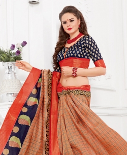 Peach Silk Lace Border Cotton Sarees