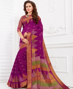 Wine Silk Lace Border Cotton Sarees