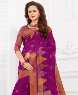 Wine Silk Lace Border Cotton Sarees