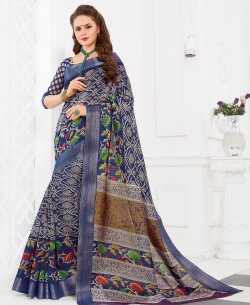 Blue Silk Lace Border Cotton Sarees
