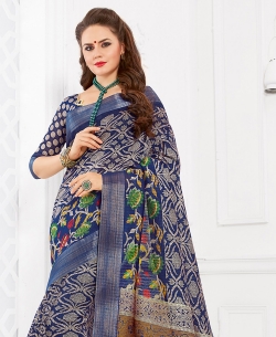 Blue Silk Lace Border Cotton Sarees