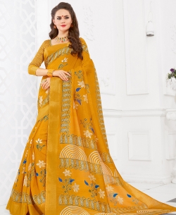 Mustard Silk Lace Border Cotton Sarees