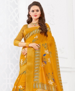 Mustard Silk Lace Border Cotton Sarees