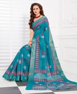 Blue Silk Lace Border Cotton Sarees