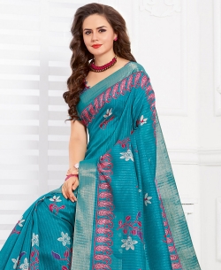 Blue Silk Lace Border Cotton Sarees