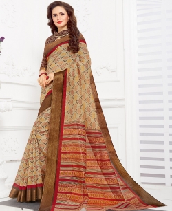 Beige Silk Lace Border Cotton Sarees