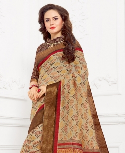 Beige Silk Lace Border Cotton Sarees