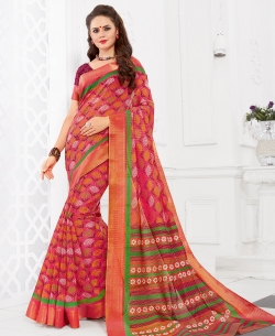 Peach Silk Lace Border Cotton Sarees