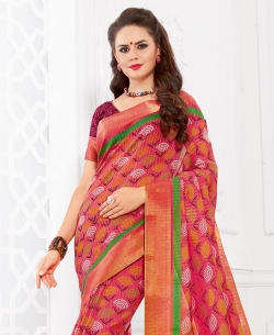 Peach Silk Lace Border Cotton Sarees