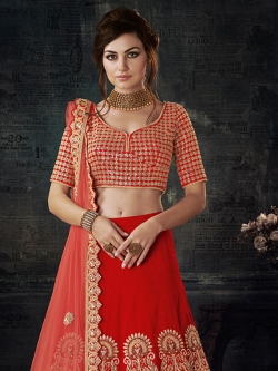 Red  Silk Embroidery A Line Lehengas