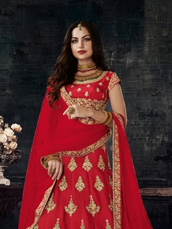 Red Silk Embroidery A Line Lehengas