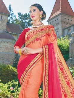 Orange  Georgette Lace Border Designer Sarees