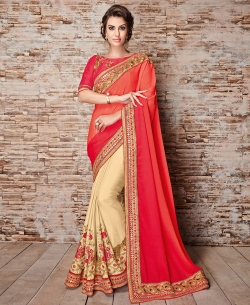 Red Chinnon Chiffon Embroidery
 Designer Sarees