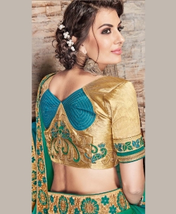 Turquiose Satin Silk Embroidery
 Designer Sarees