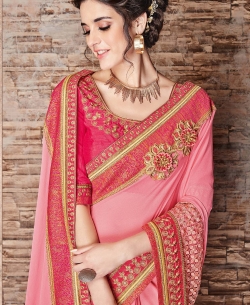 Pink Chinnon Chiffon Border Work Designer Sarees