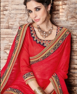 Red Chiffon Embroidery
 Designer Sarees