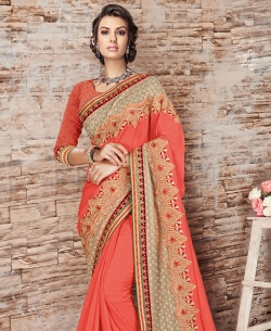 Orange Georgette Embroidery
 Designer Sarees
