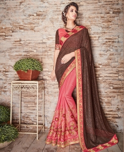 Brown Net Embroidery
 Designer Sarees