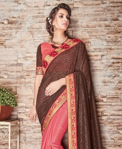 Brown Net Embroidery
 Designer Sarees