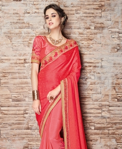 Pink Chinnon Chiffon Border Work Designer Sarees