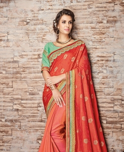 Orange Satin Silk Border Work Designer Sarees
