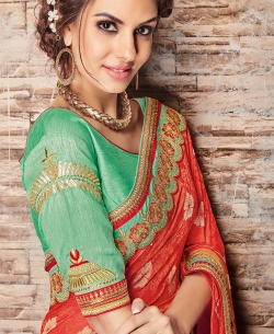 Orange Satin Silk Border Work Designer Sarees