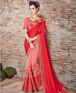 Red Satin Silk Embroidery
 Designer Sarees