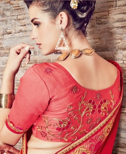 Red Satin Silk Embroidery
 Designer Sarees