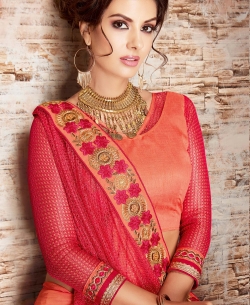 Red Chiffon Border Work Designer Sarees