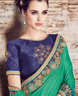 Turquiose Chinnon Chiffon Embroidery
 Designer Sarees