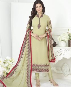 Off Yellow Georgette Border Work Salwar Suits