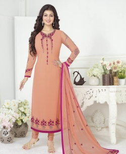 Light Orange Georgette Lace Border Salwar Suits