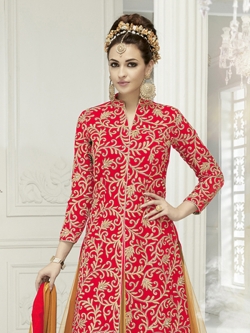 Red Georgette Printed Salwar Suits