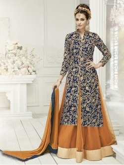 Navy Blue Georgette Printed Salwar Suits
