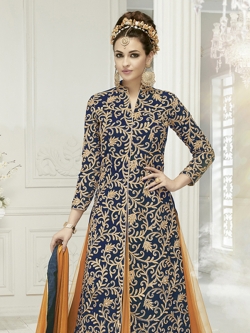 Navy Blue Georgette Printed Salwar Suits