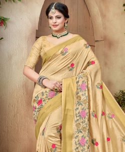 Beige Raw Silk Lace Border Designer Sarees