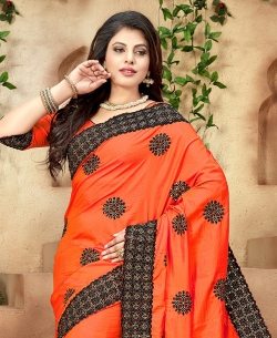 Orange Crepe Silk Border Work Designer Sarees